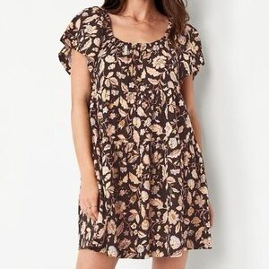 Old Navy Mini Floral Swing Dress Flutter Sleeves Black Size Medium Boho Feminine